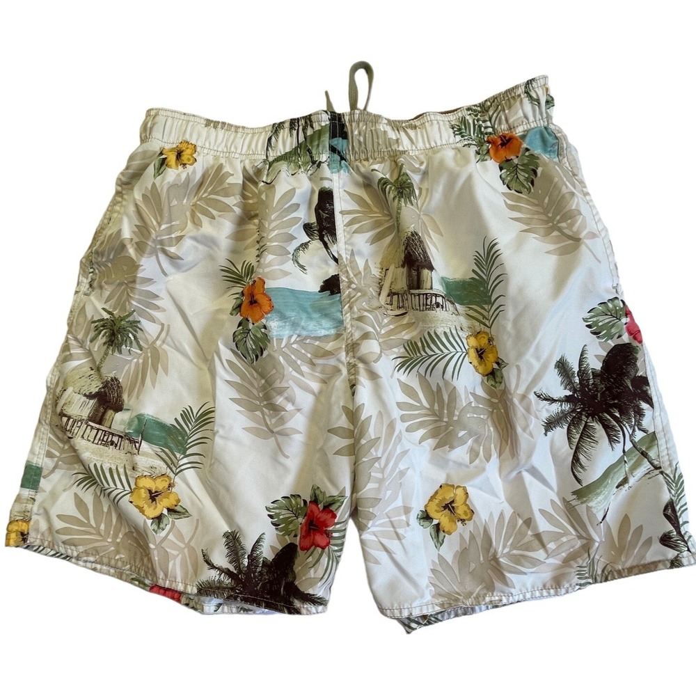 Paradise‎ Shores Mens XL Hawaiian Shirt Black Palm Trees Tropical Beach